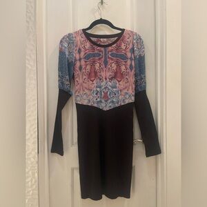 Custo Barcelona Pink and Blue Tiger Print Long Sleeve Dress